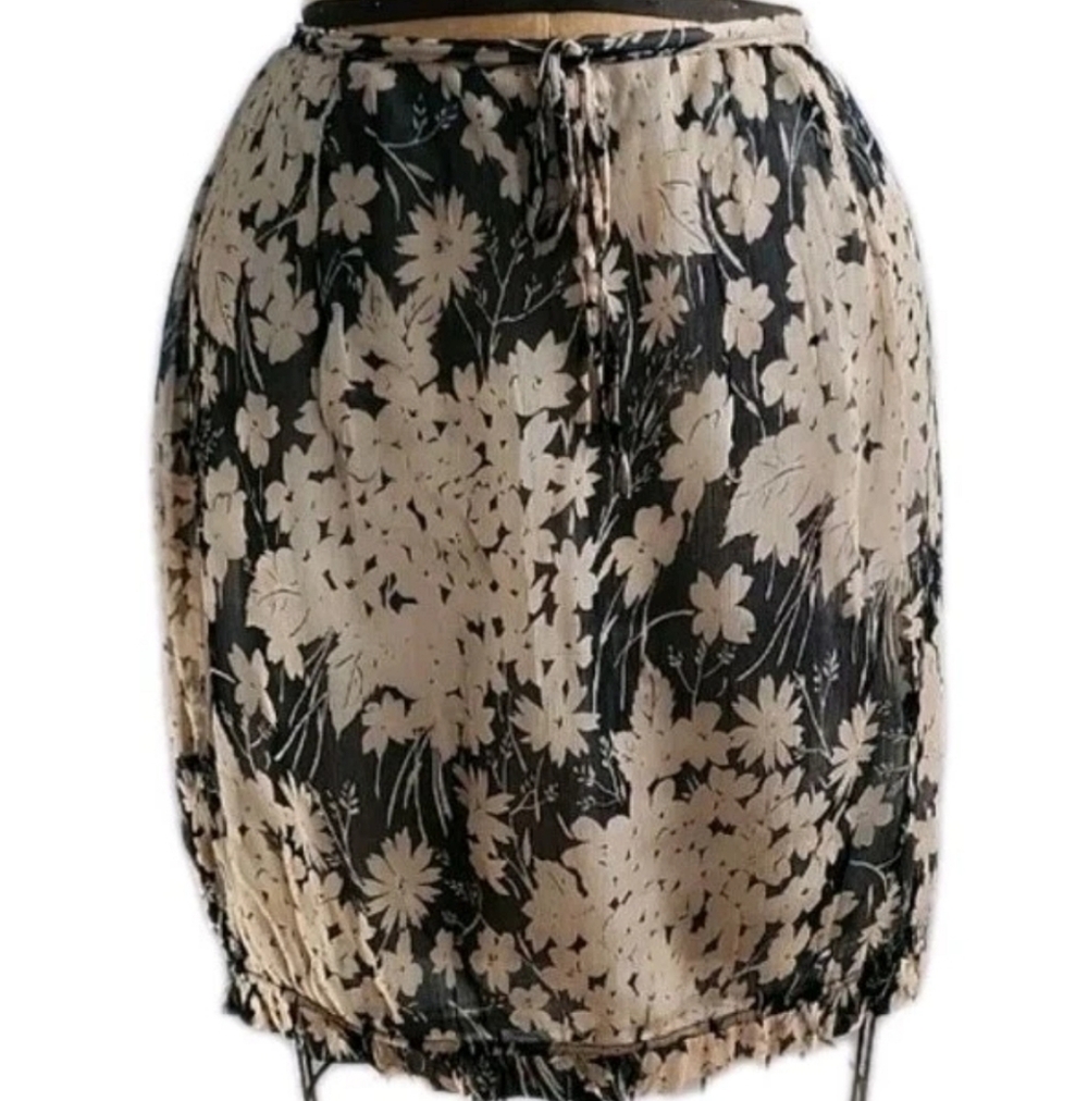 Vintage Y2K French Connection Cream Sheer Floral Mini Bubble Skirt 6